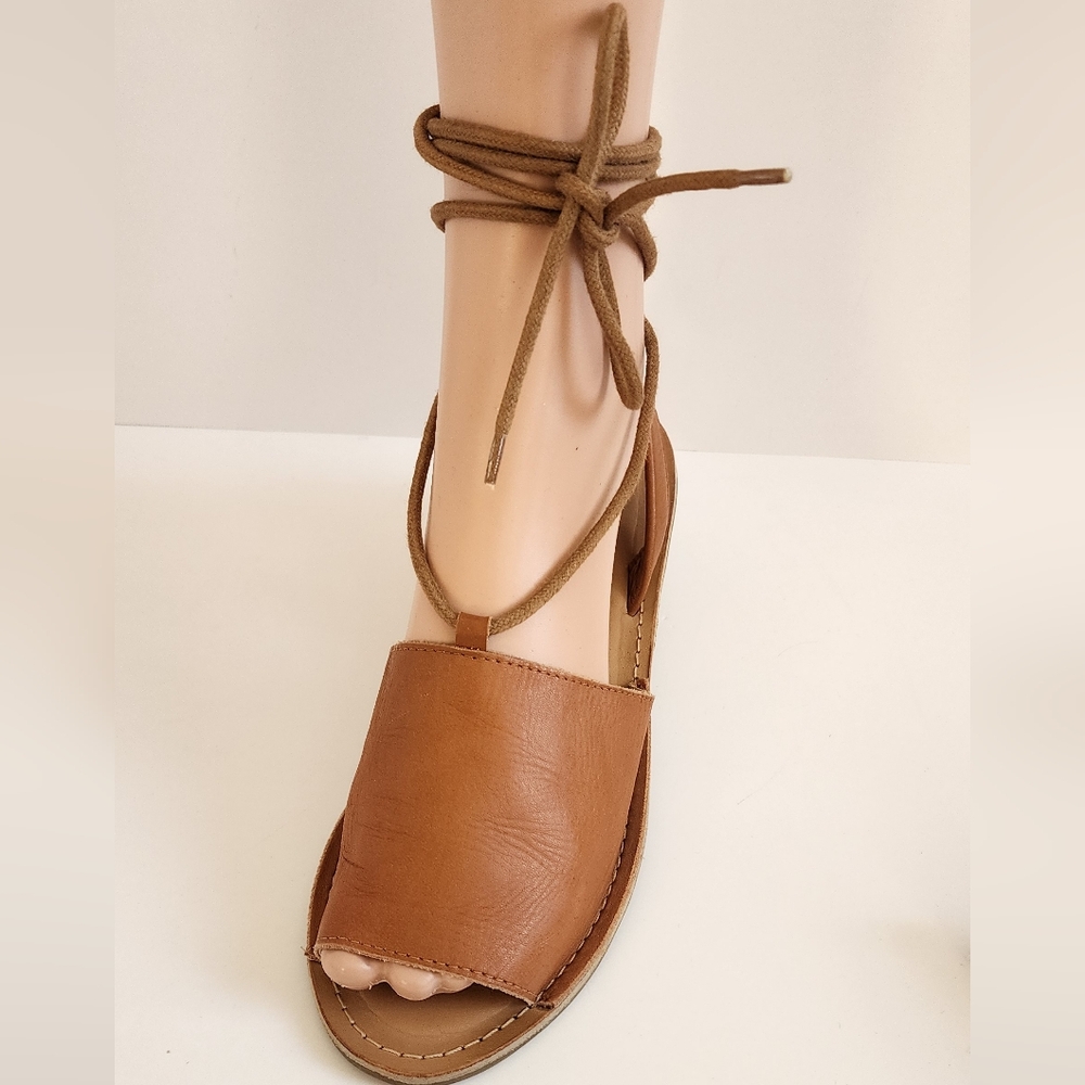 Topshop Tied Shoes Sandals Cognac Lace Up Sandals Flats 38 7.5